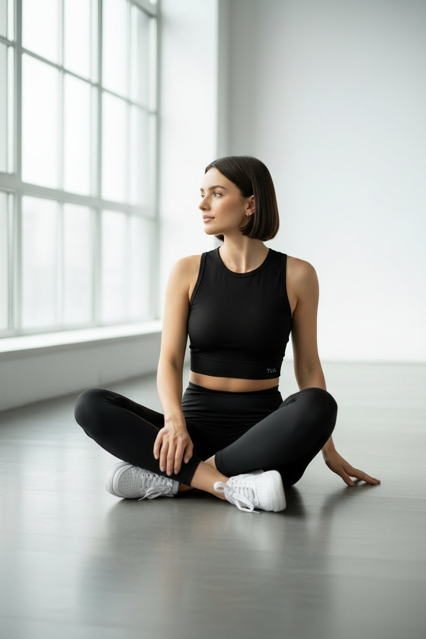 Top crop smanicato Elena - Nero Vulcano