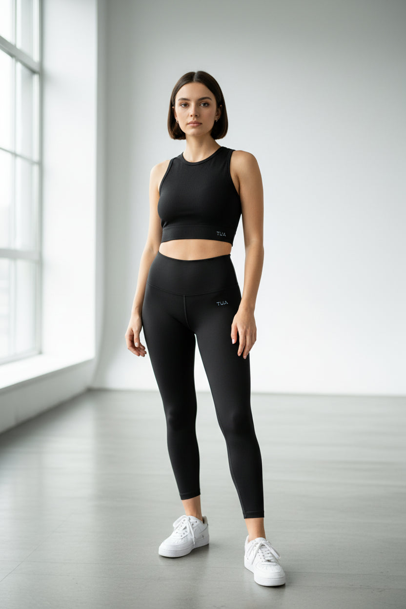 Top crop smanicato Elena - Nero Vulcano