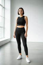 Top crop smanicato Elena - Nero Vulcano