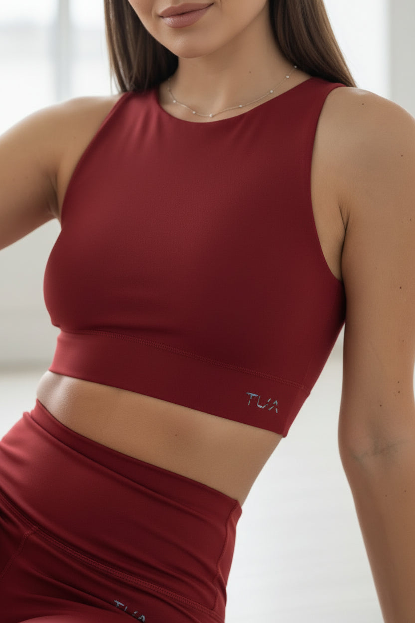 Top crop smanicato Elena - Rosso Rubino