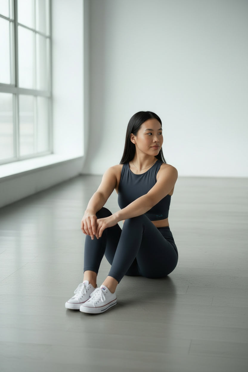 Top crop smanicato Elena - Blu Oceano